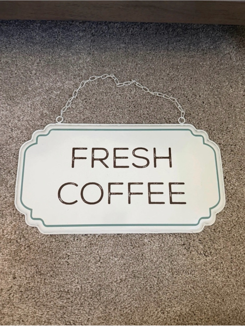 Source Unknown Fresh Coffee Sign - White and Teal Accent